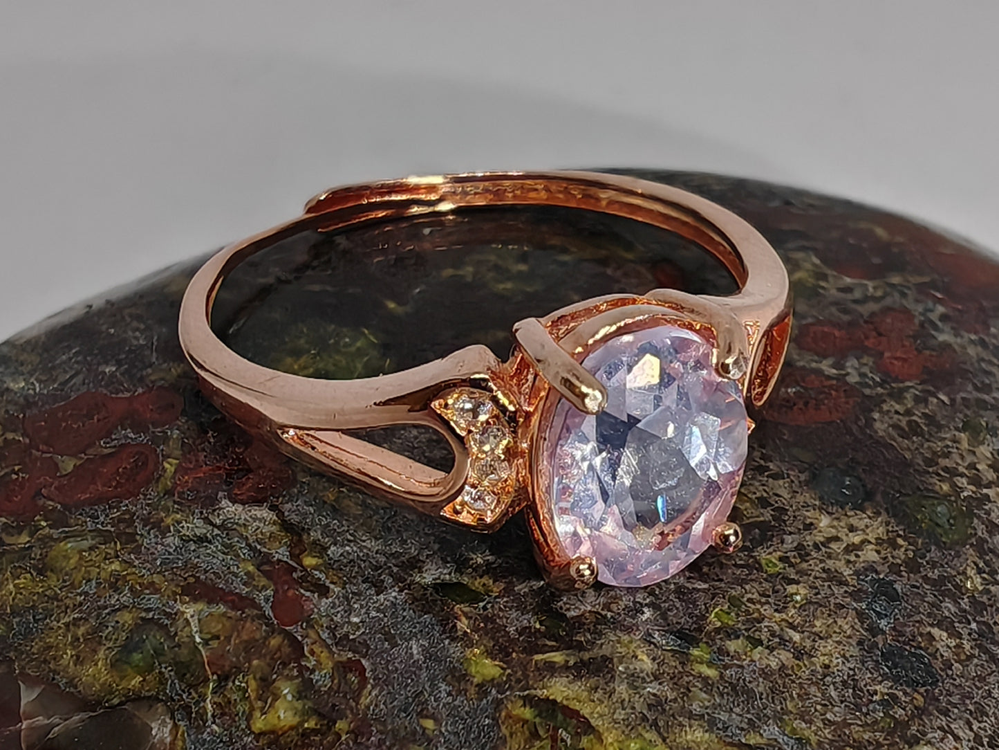 Roses and Lavender - Rose Gold Sterling Silver and Lavender Quartz - Adjustable up to Size S