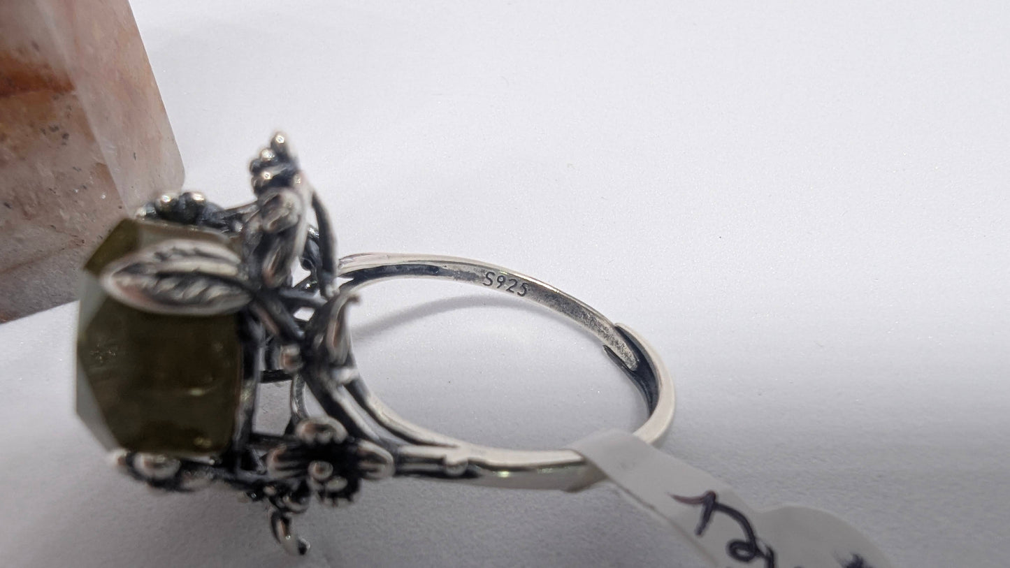 Green Garnet Sterling Silver Statement Ring – Adjustable to Size U