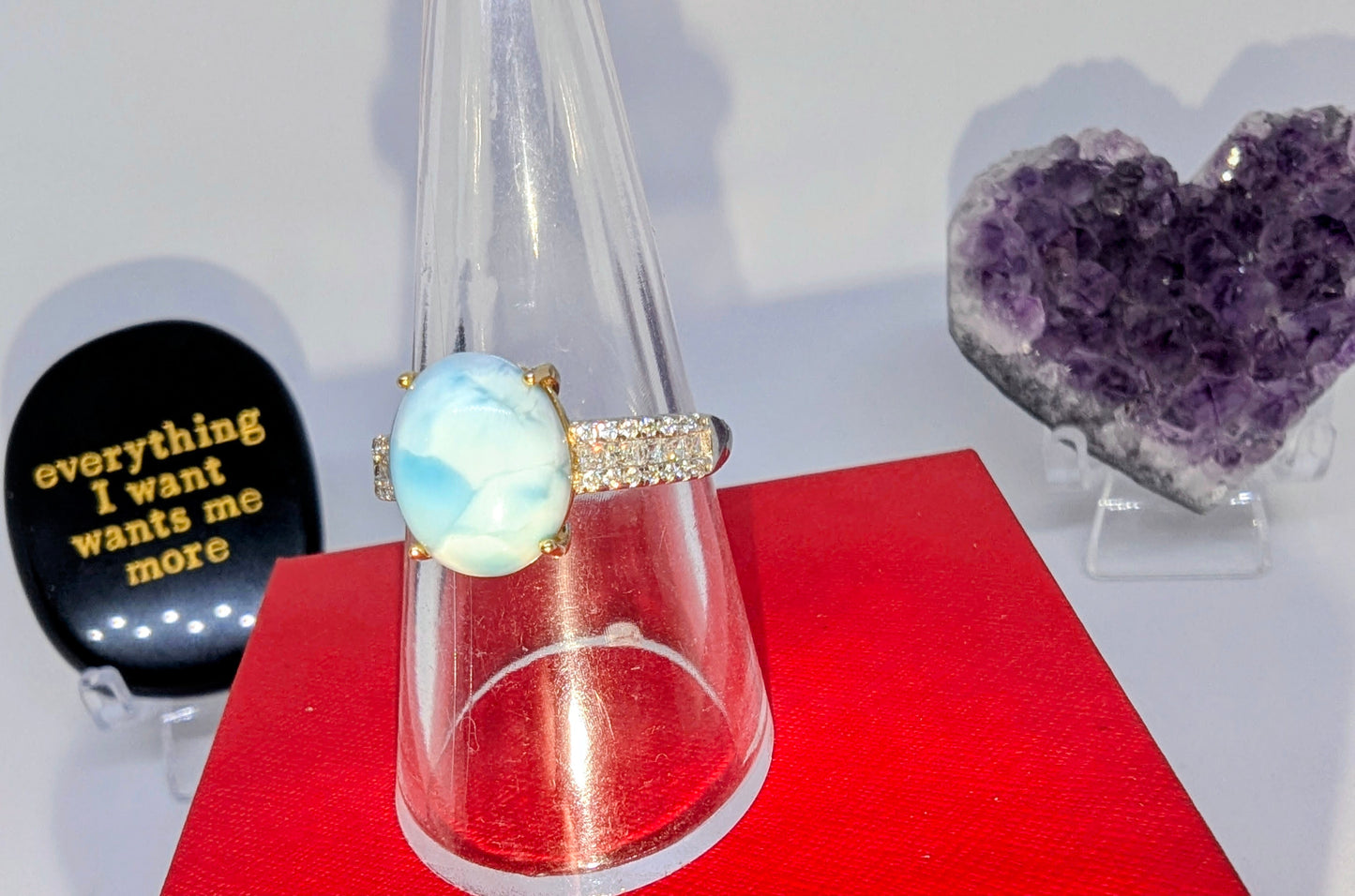 Cloudy sky Larimar - Sterling Silver Adjustable Ring up to Size U