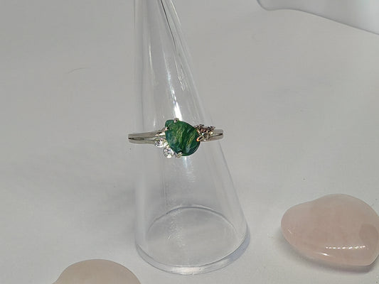 Moss Agate Drop - Sterling Silver Adjustable Ring up to Size (R)