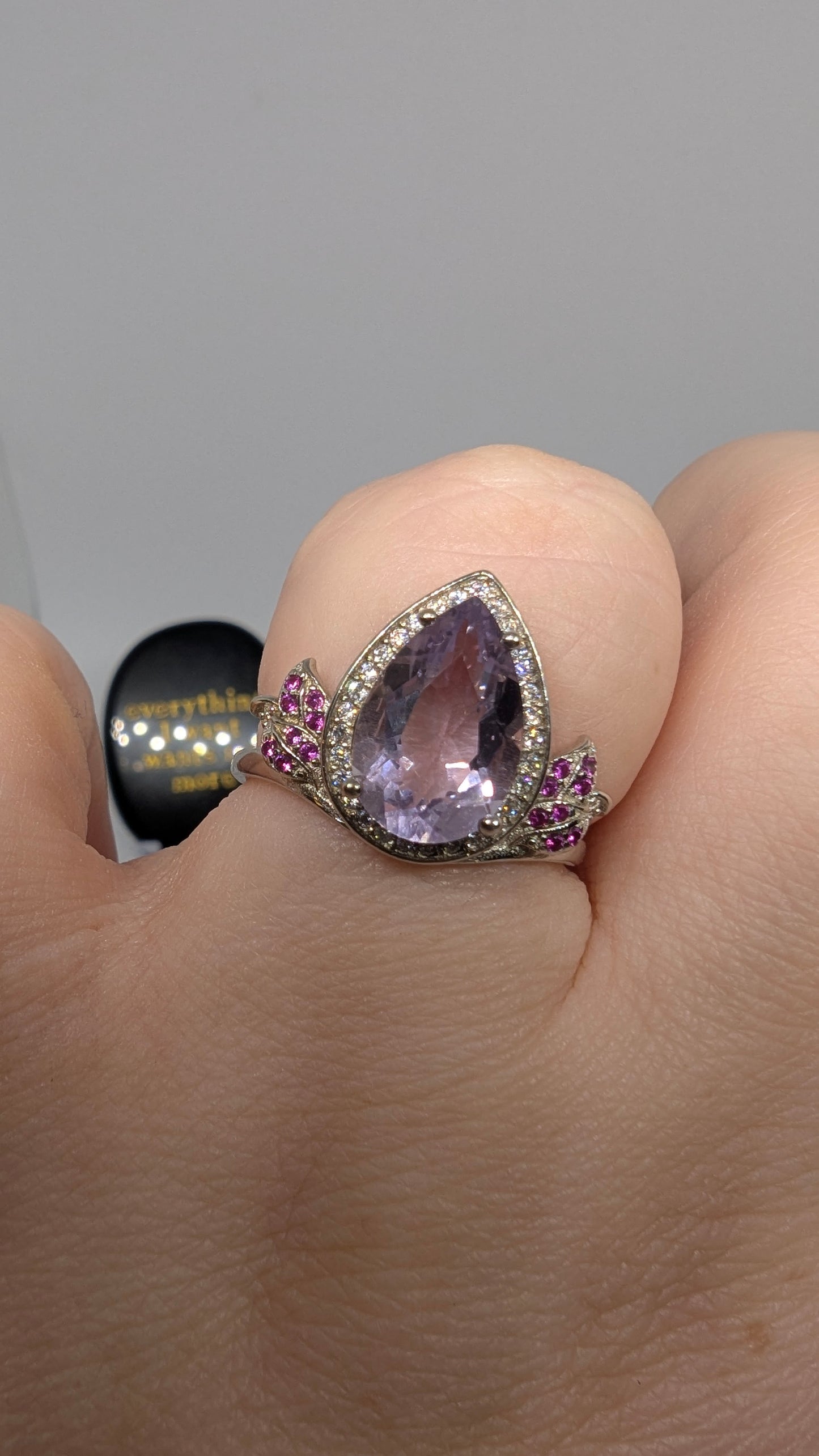 Lavender and Ruby Fantasy - Sterling Silver Adjustable Ring up to Size T