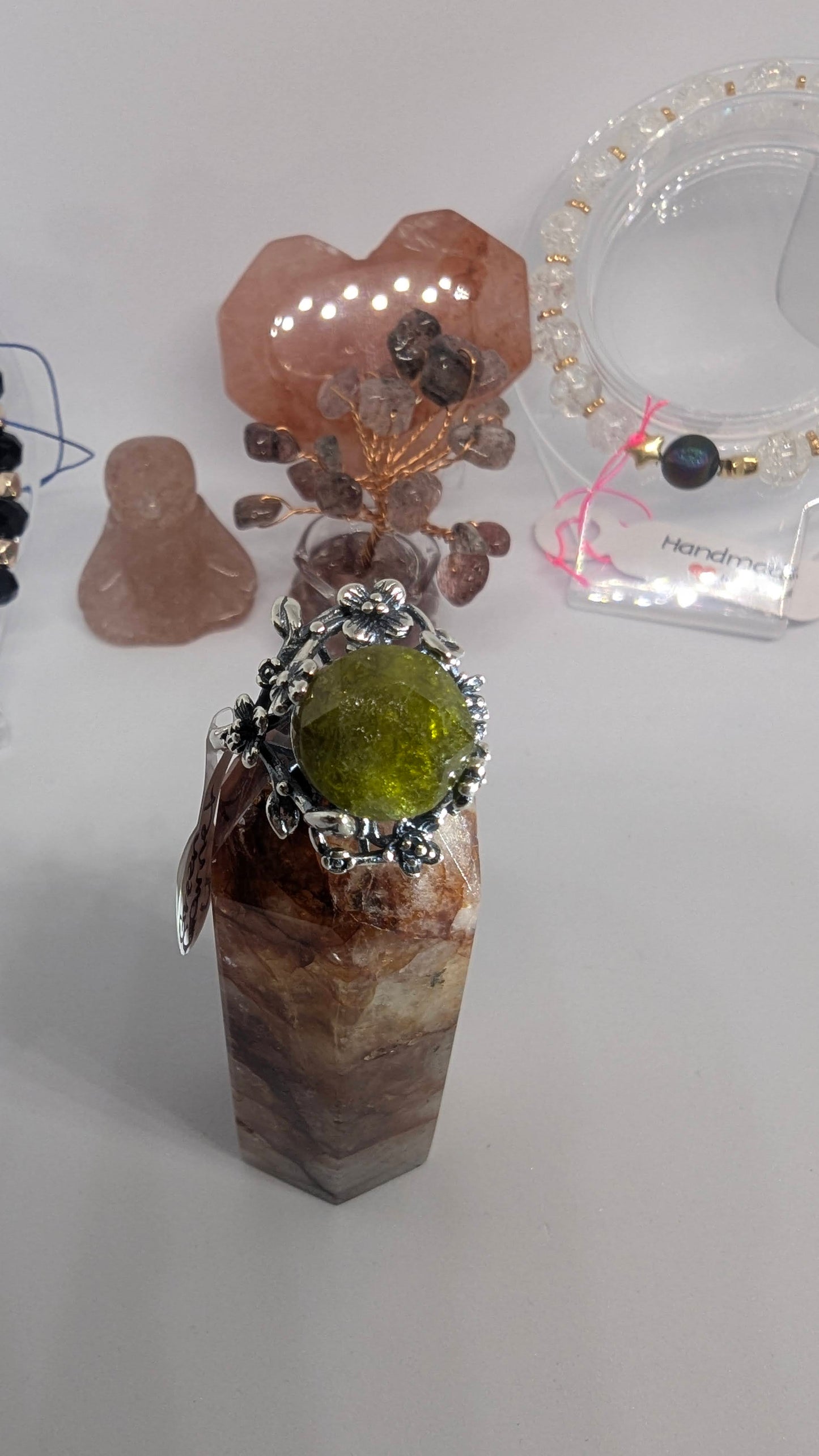 Green Garnet Sterling Silver Statement Ring – Adjustable to Size U