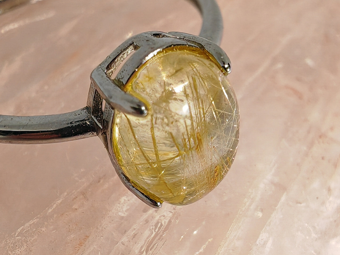 Simply Golden Rutile - Sterling Silver Adjustable Ring up to Size S