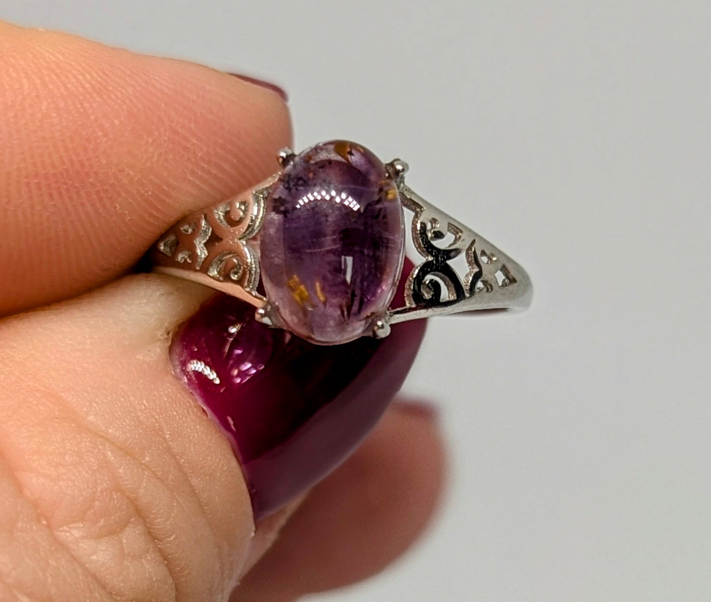 Aurora Night Sky - An Auralite Stone with Carved Sterling Silver Adjustable Band (U)