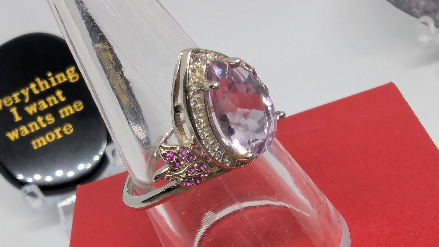 Lavender and Ruby Fantasy - Sterling Silver Adjustable Ring up to Size T