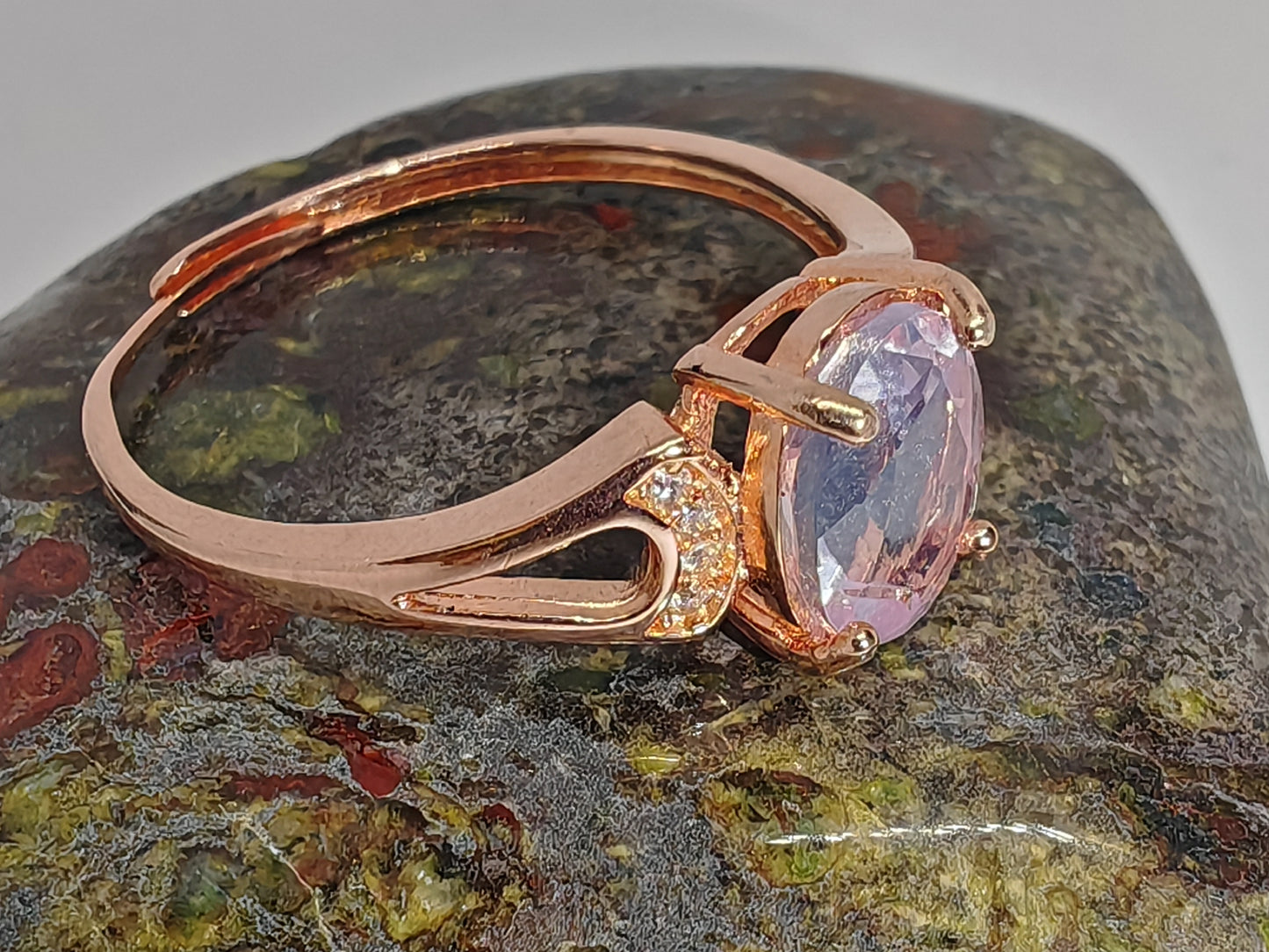 Roses and Lavender - Rose Gold Sterling Silver and Lavender Quartz - Adjustable up to Size S