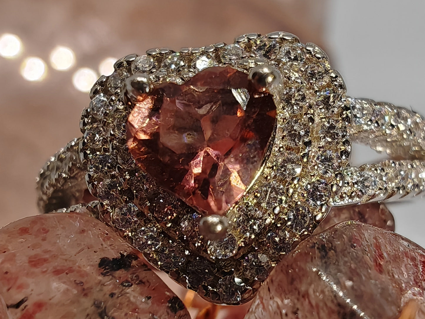 Heart of Diamonds - Tourmaline and Cubic - Adjustable up to Size S