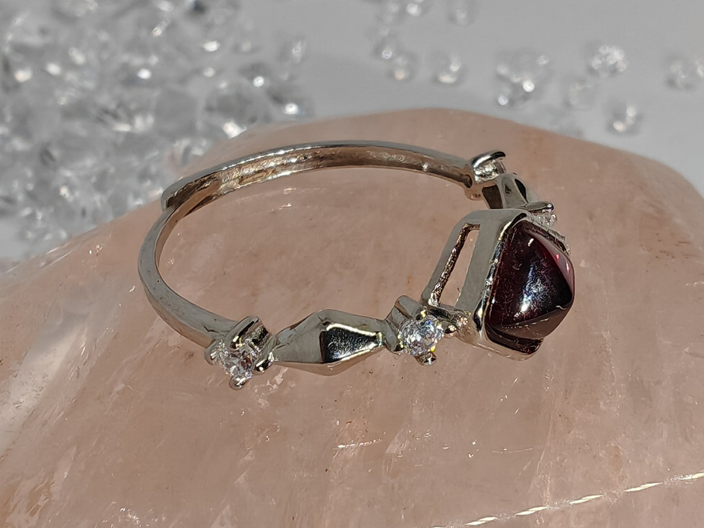 Garnet Pyramid - Sterling Silver Adjustable Ring up to Size R