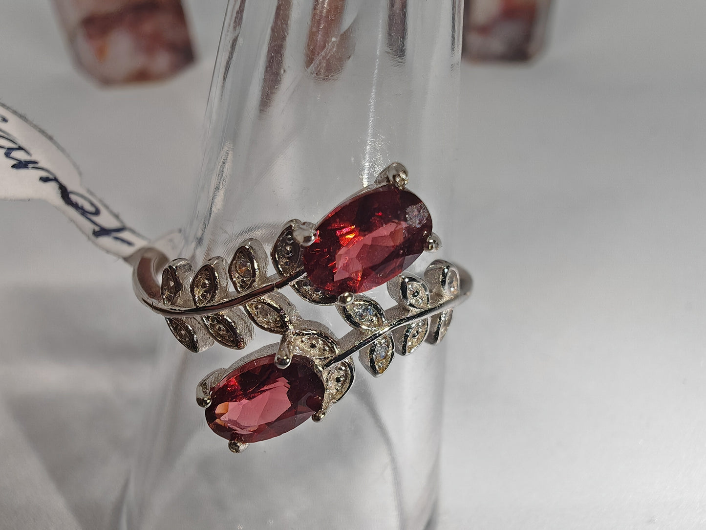 Garnet flower - Sterling Silver Adjustable Ring up to Size (S)