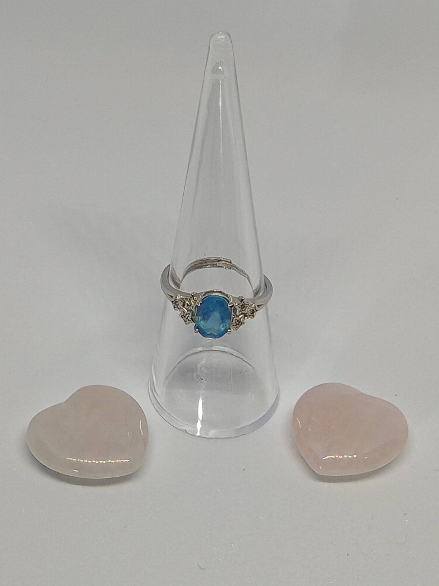 Blue Star Gazing - Sterling Silver Adjustable Ring with CZ Stars Surrounding a Beautiful Aqua Stone. Up to Size (Q)