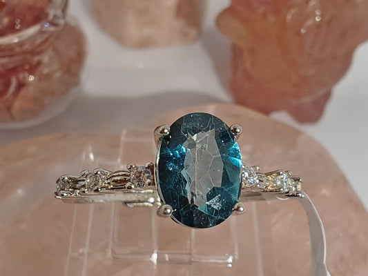 Topaz Sparkle - Sterling Silver Adjustable Ring up to Size R