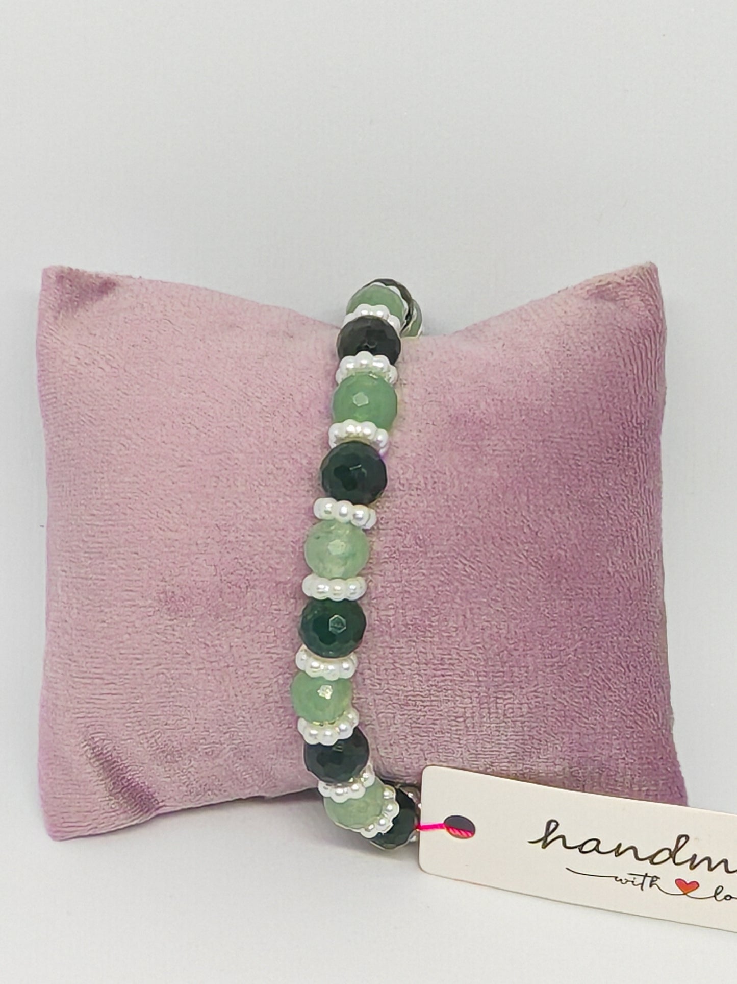 Green Aventurine & Moss - Finished off with Pearlescent Spacers - 16cm