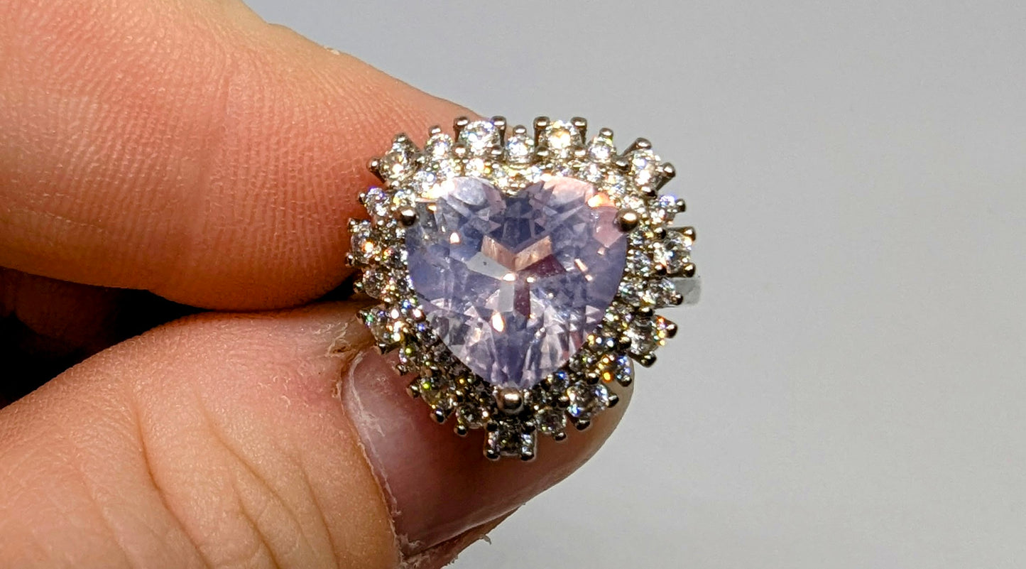 Lavender Heart Bouquet - Lavender in Sterling Silver - Adjustable up to Size T