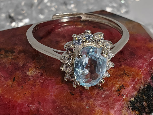 Frosty Topaz - Sterling Silver Adjustable Ring up to Size T