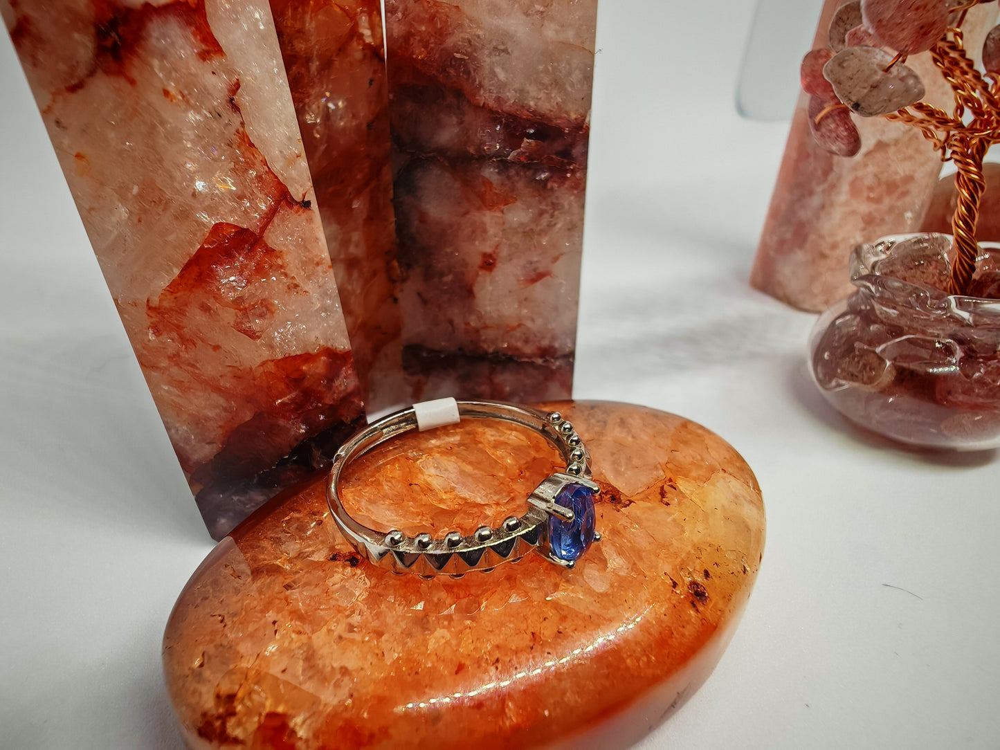 Blue Flourite Pyramids - Sterling Silver Adjustable Ring up to Size S