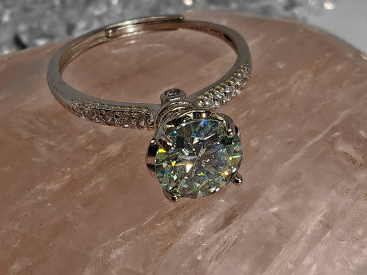 Heart Tower Moissanate - Sterling Silver Adjustable Ring up to Size R