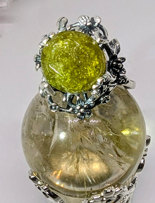 Green Garnet Sterling Silver Statement Ring – Adjustable to Size U