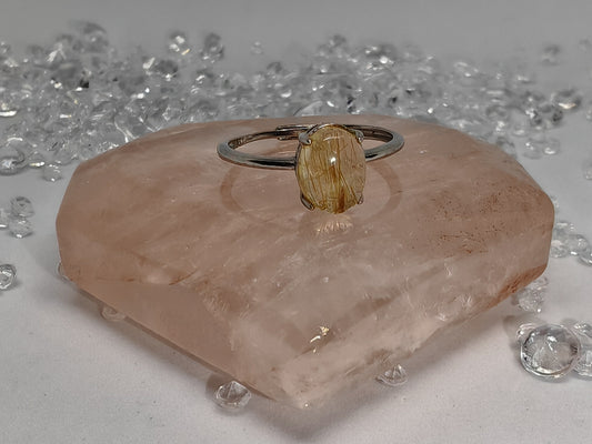 Simply Golden Rutile - Sterling Silver Adjustable Ring up to Size S