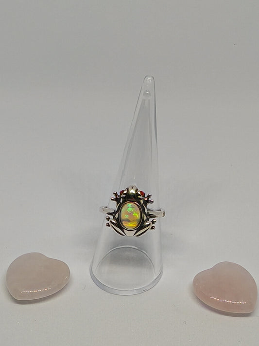 Red Eyed Opal Frog - Sterling Silver Adjustable Ring up to Size (S)