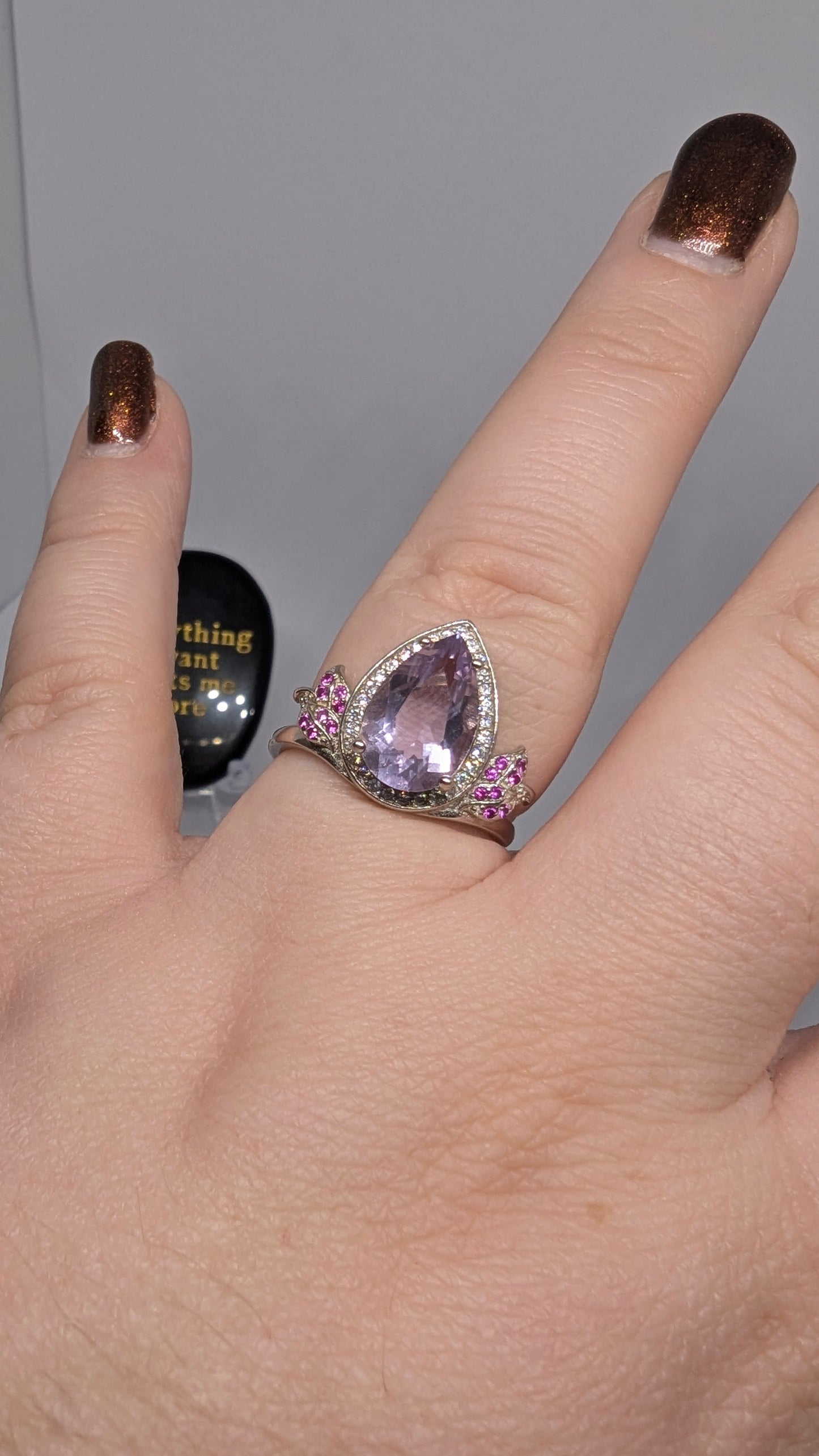 Lavender and Ruby Fantasy - Sterling Silver Adjustable Ring up to Size T