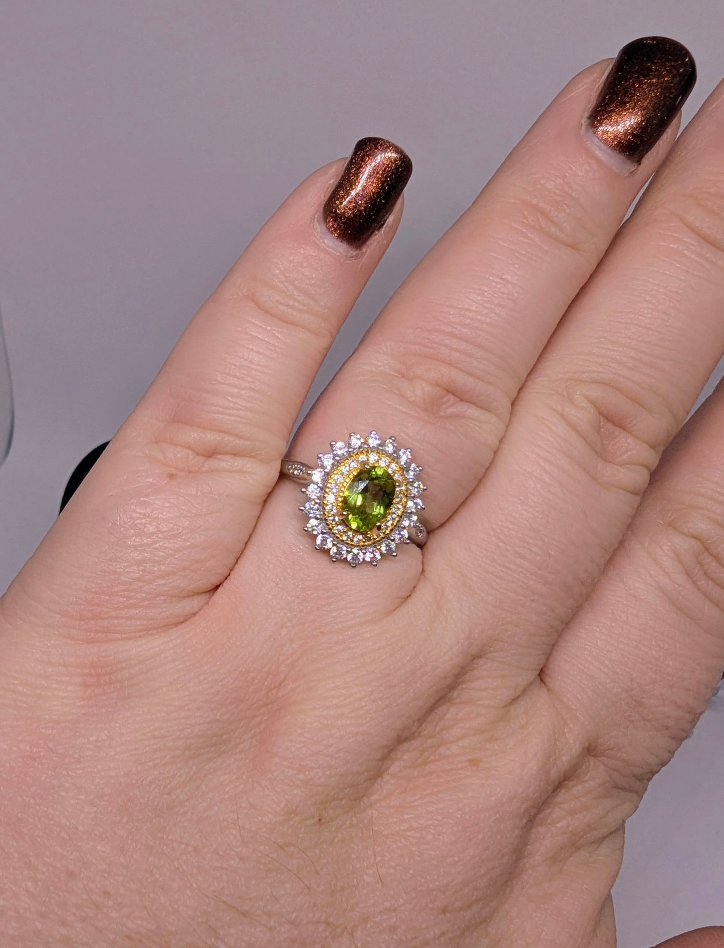 Peridot Sunshine - Sterling Silver Adjustable Ring up to Size T