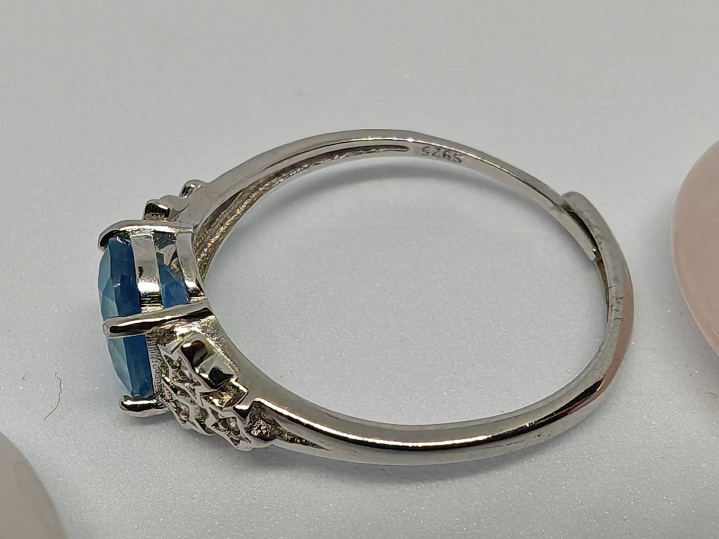 Blue Star Gazing - Sterling Silver Adjustable Ring with CZ Stars Surrounding a Beautiful Aqua Stone. Up to Size (Q)