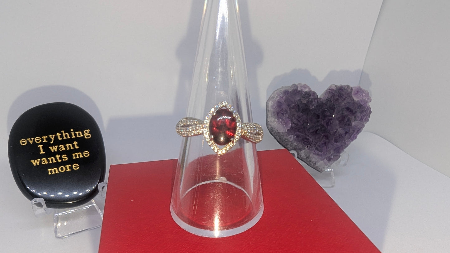 Glamorous Garnet - Sterling Silver Adjustable Ring up to Size T