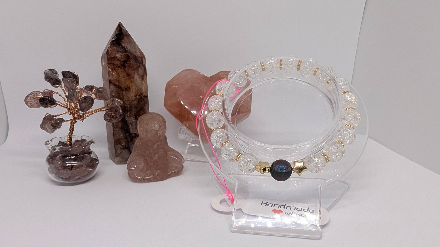 Celestial Glow Bracelet – Peacock Agate & Cracked Quartz