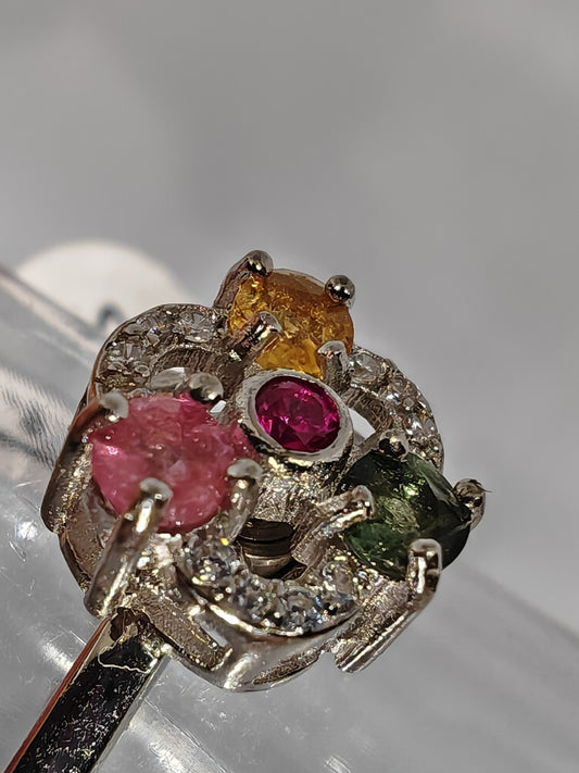 Tourmaline spinner - Sterling Silver Adjustable Ring that Spins on your Finger up to Size (W)