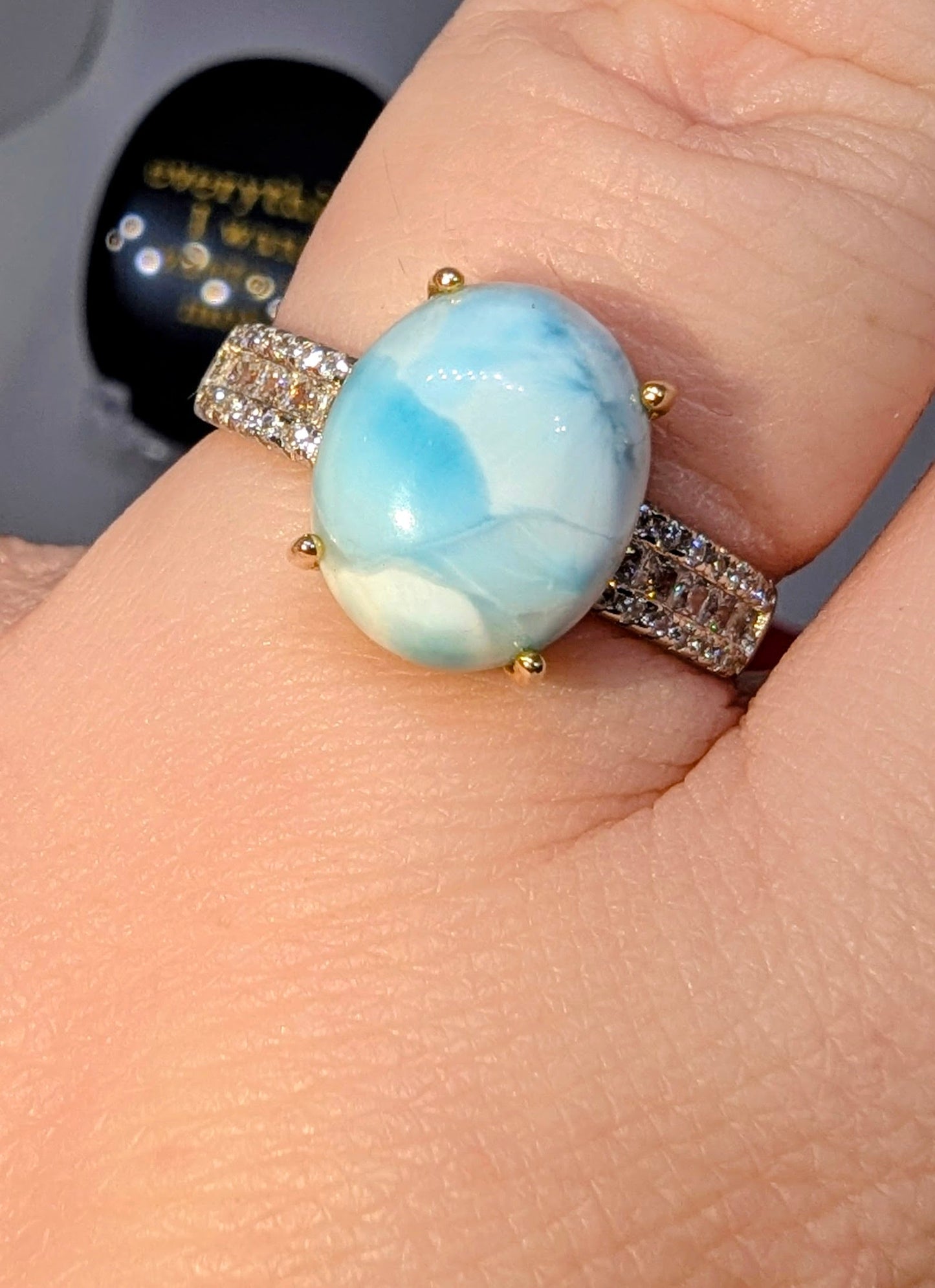 Cloudy sky Larimar - Sterling Silver Adjustable Ring up to Size U