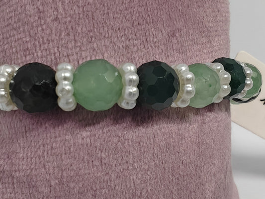Green Aventurine & Moss - Finished off with Pearlescent Spacers - 16cm