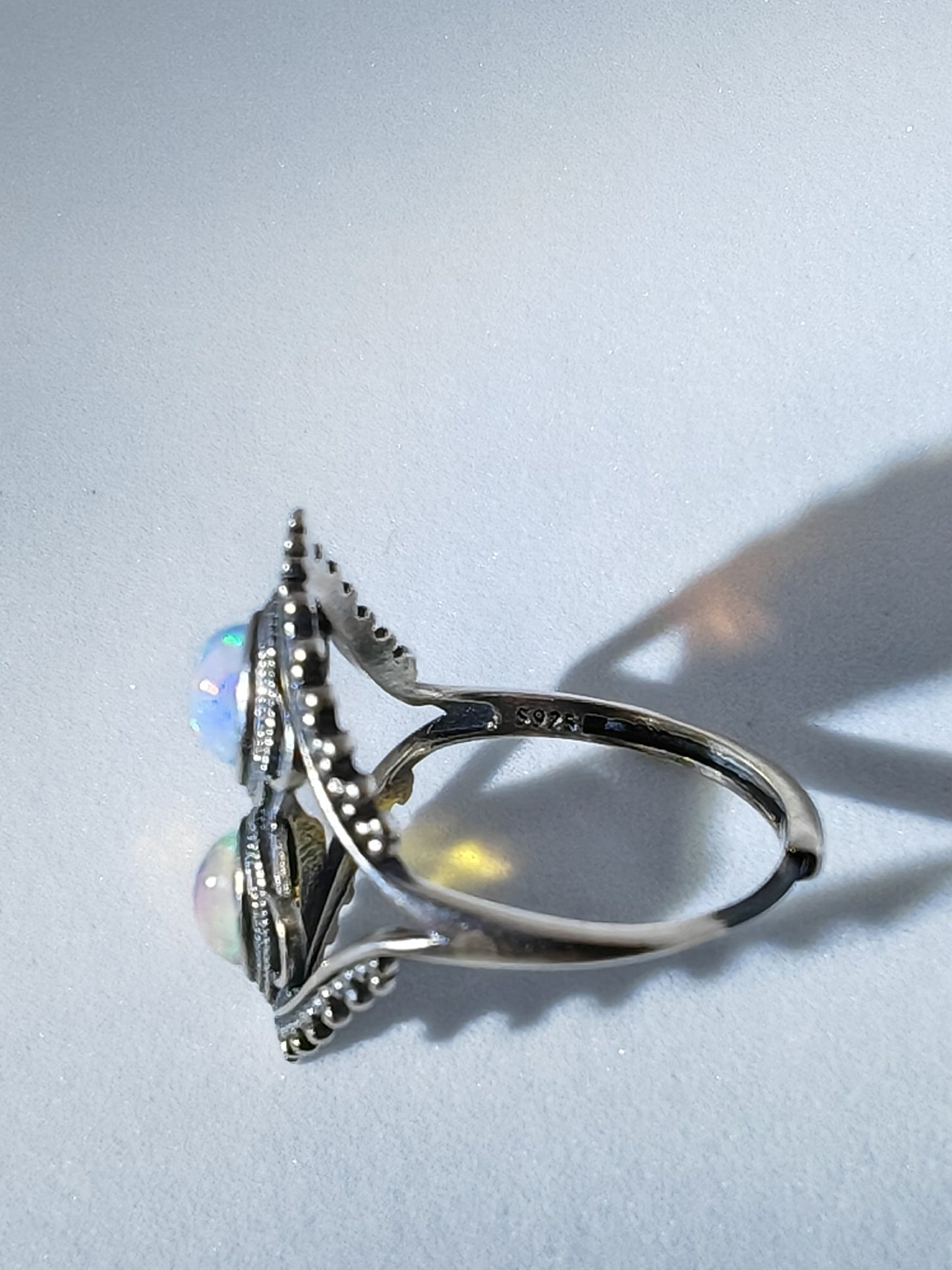 Double Opal Classic - A Dual Opal Stone Ring In a Bold Sterling Silver Band (U)