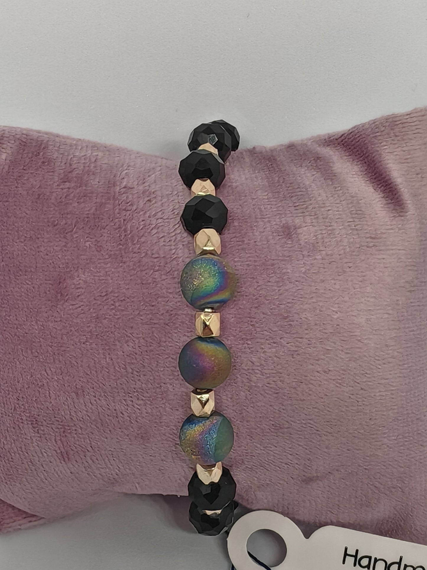 Peacock at Night - Peacock Agate Stones with Black Glass and a hint of Gold - 17cm