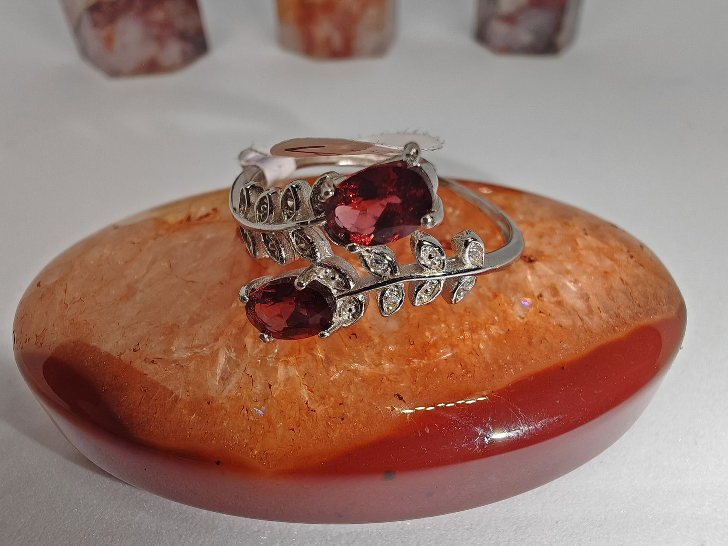 Garnet flower - Sterling Silver Adjustable Ring up to Size (S)