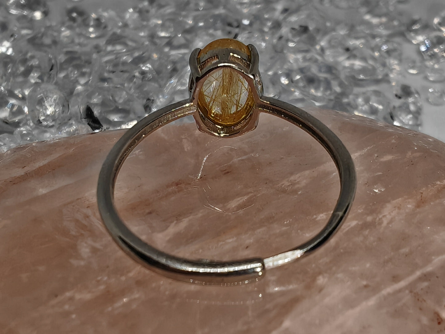 Simply Golden Rutile - Sterling Silver Adjustable Ring up to Size S