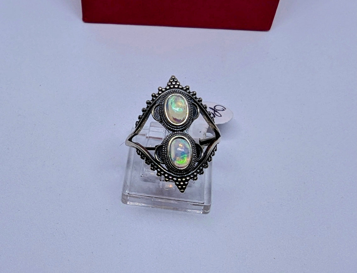 Double Opal Classic - A Dual Opal Stone Ring In a Bold Sterling Silver Band (U)