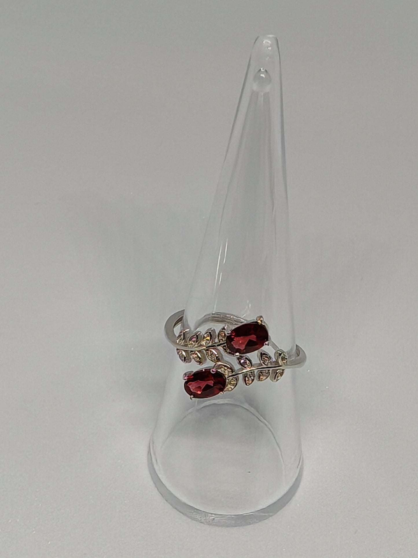 Garnet flower - Sterling Silver Adjustable Ring up to Size (S)