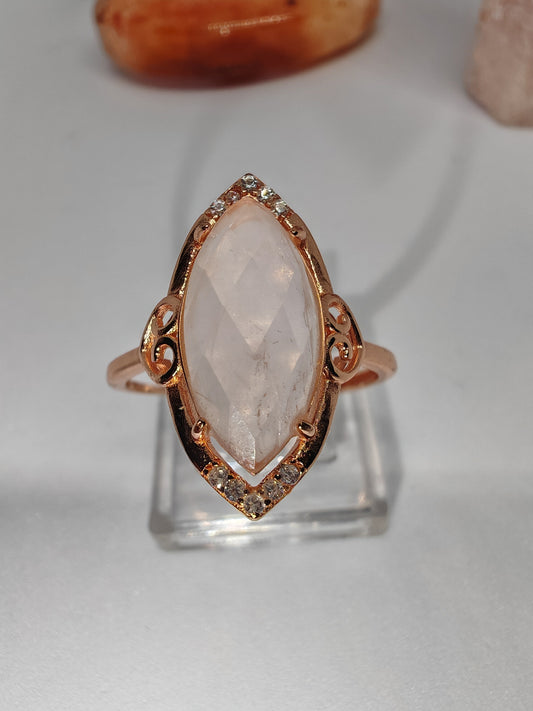 Queen of Rose Quartz - Rose Gold Sterling Silver Adjustable Ring up to Size T