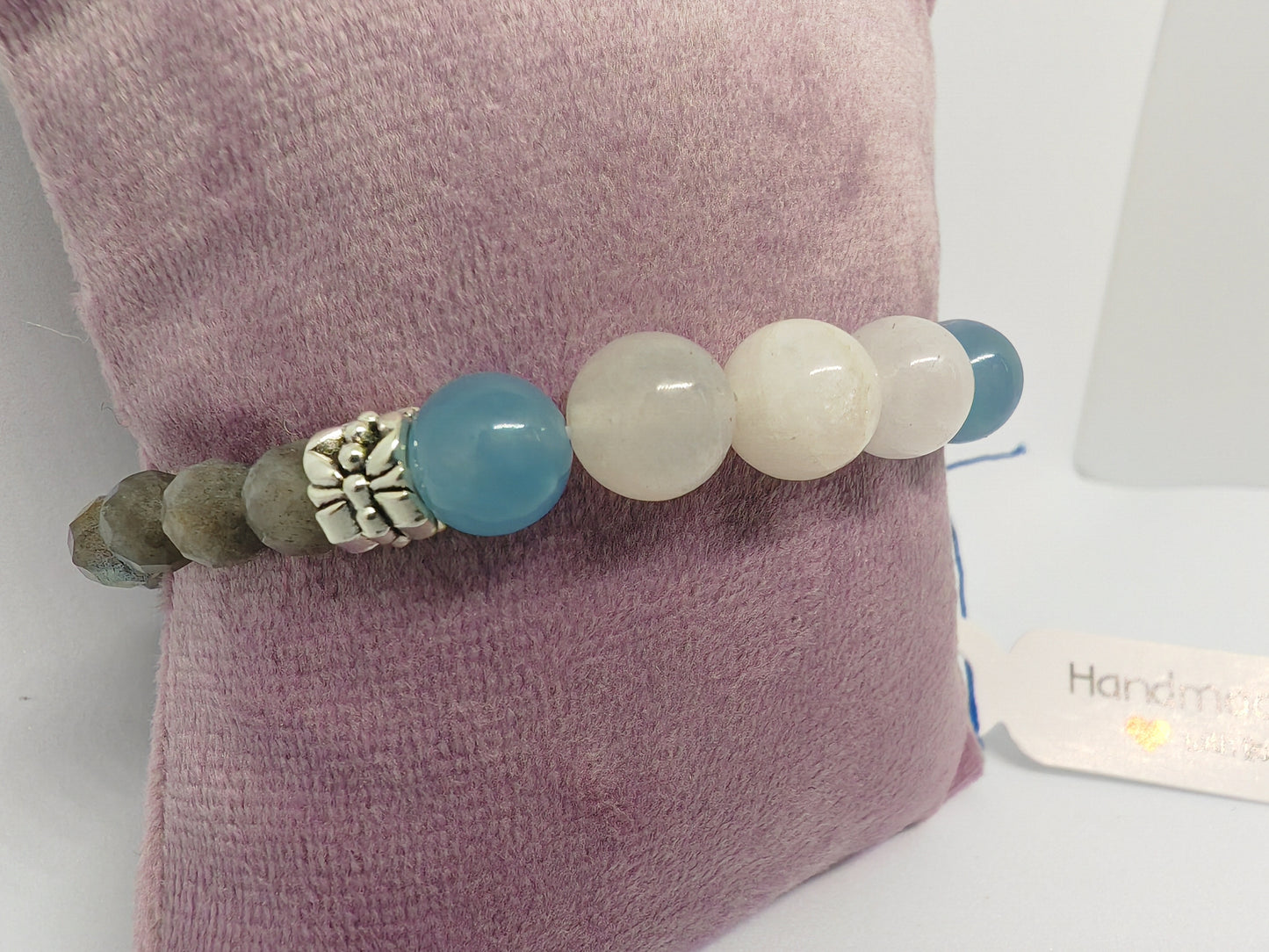 Blue Skys Through The Clouds - Grey Lab and Aquamarine Stones - 16cm