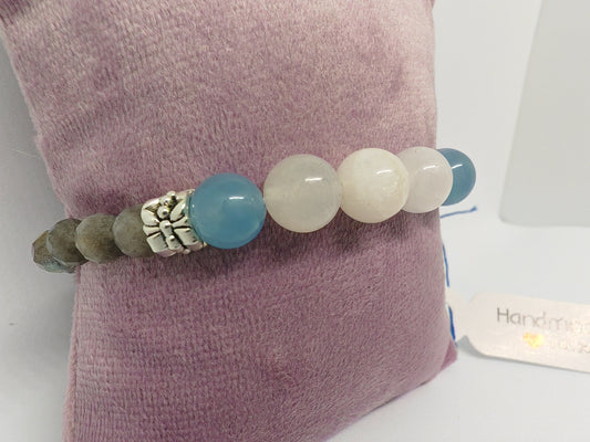 Blue Skys Through The Clouds - Grey Lab and Aquamarine Stones - 16cm
