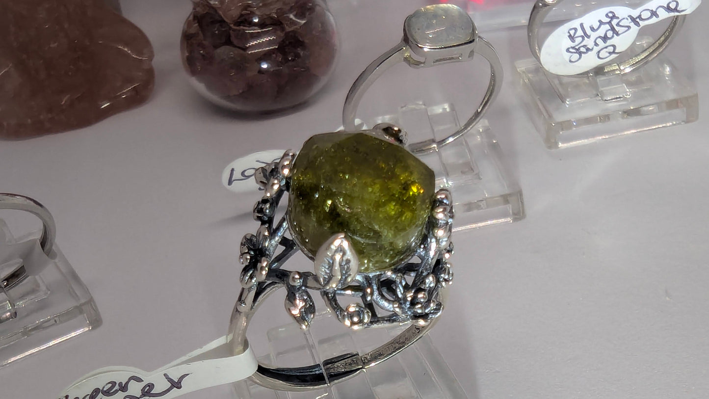 Green Garnet Sterling Silver Statement Ring – Adjustable to Size U