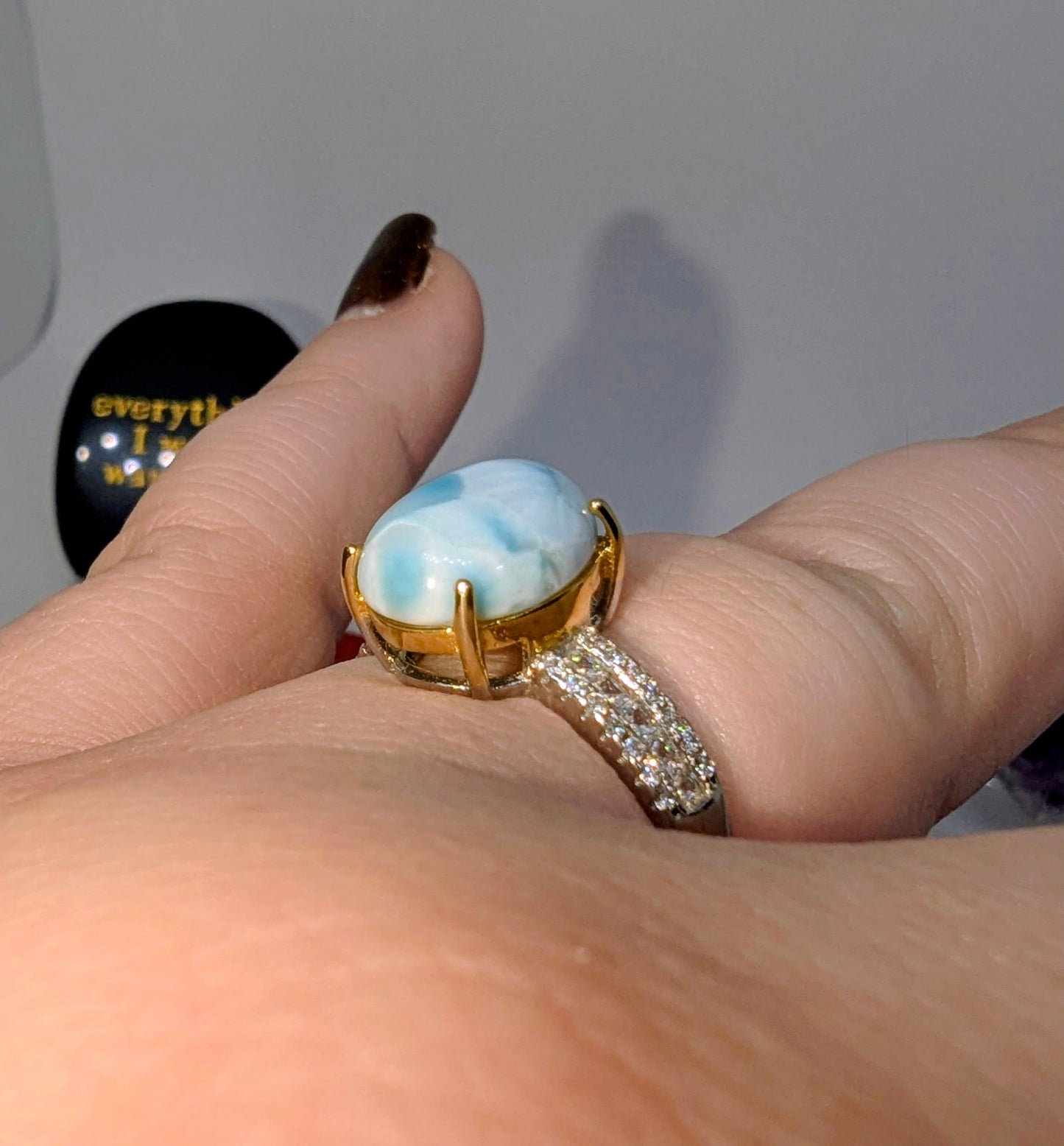 Cloudy sky Larimar - Sterling Silver Adjustable Ring up to Size U