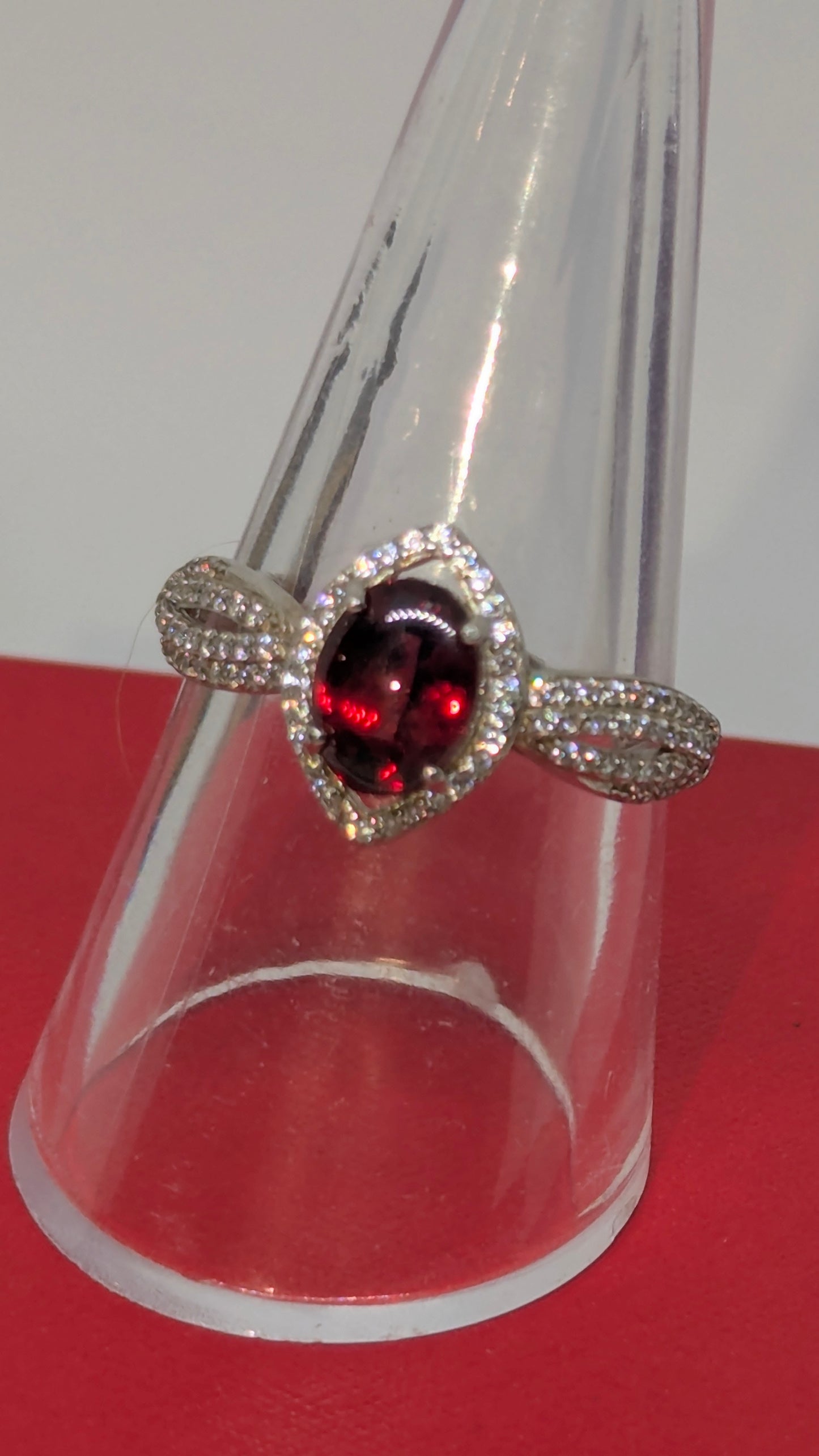 Glamorous Garnet - Sterling Silver Adjustable Ring up to Size T