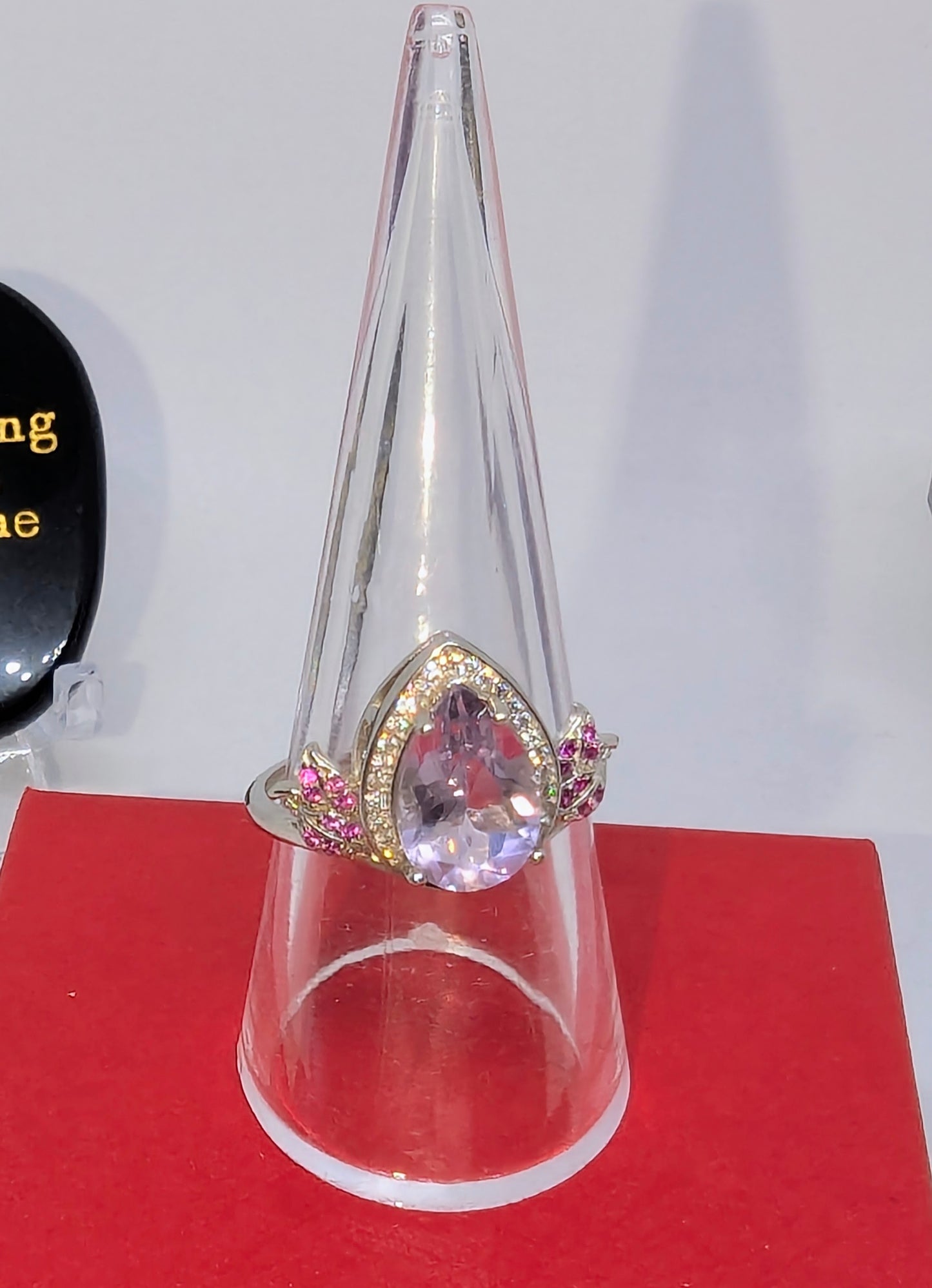 Lavender and Ruby Fantasy - Sterling Silver Adjustable Ring up to Size T