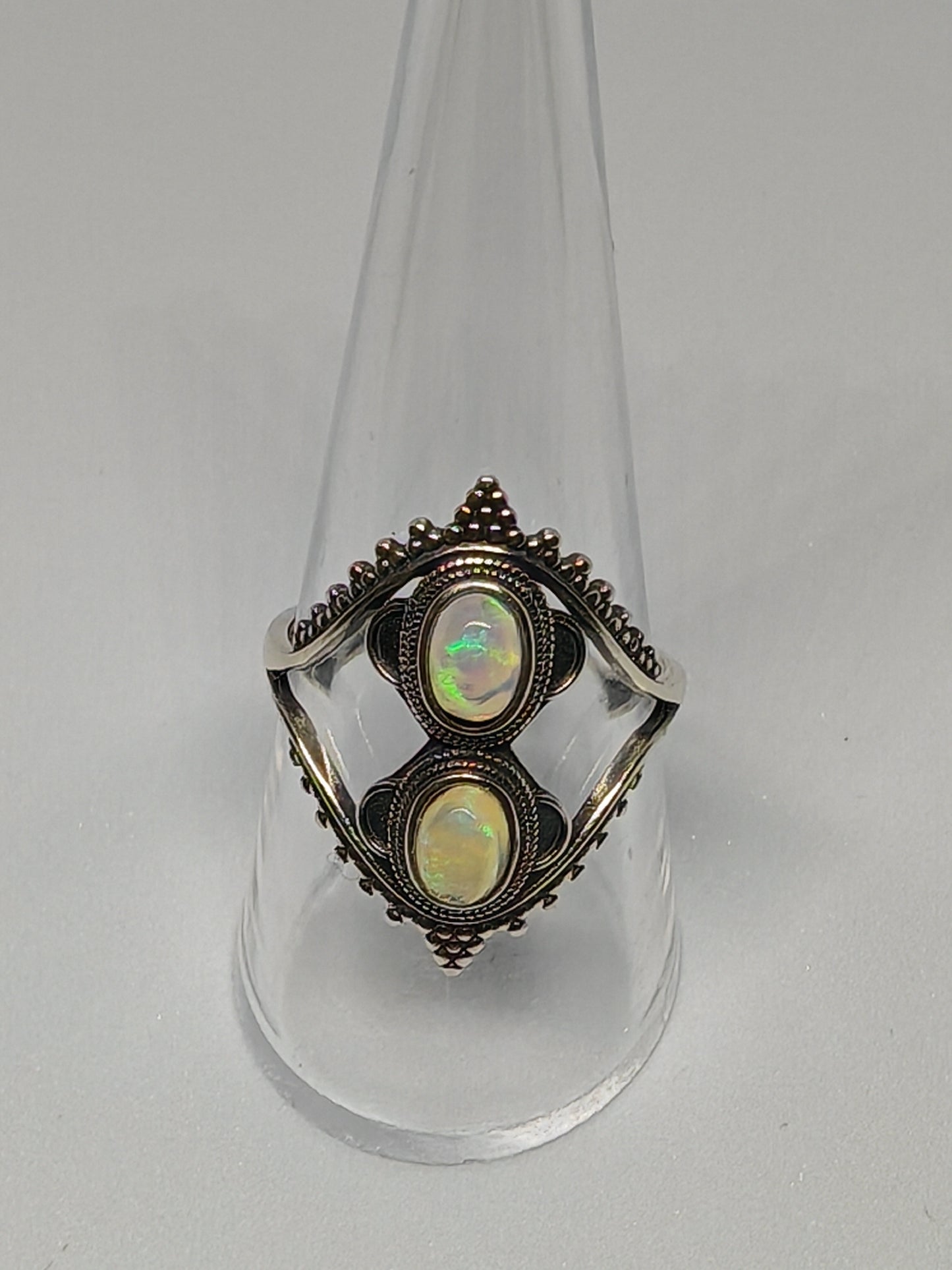 Double Opal Classic - A Dual Opal Stone Ring In a Bold Sterling Silver Band (U)