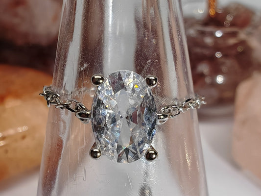 Clear Quartz and Chain - A Large Quartz Stone on A Sterling Silver Chain Ring