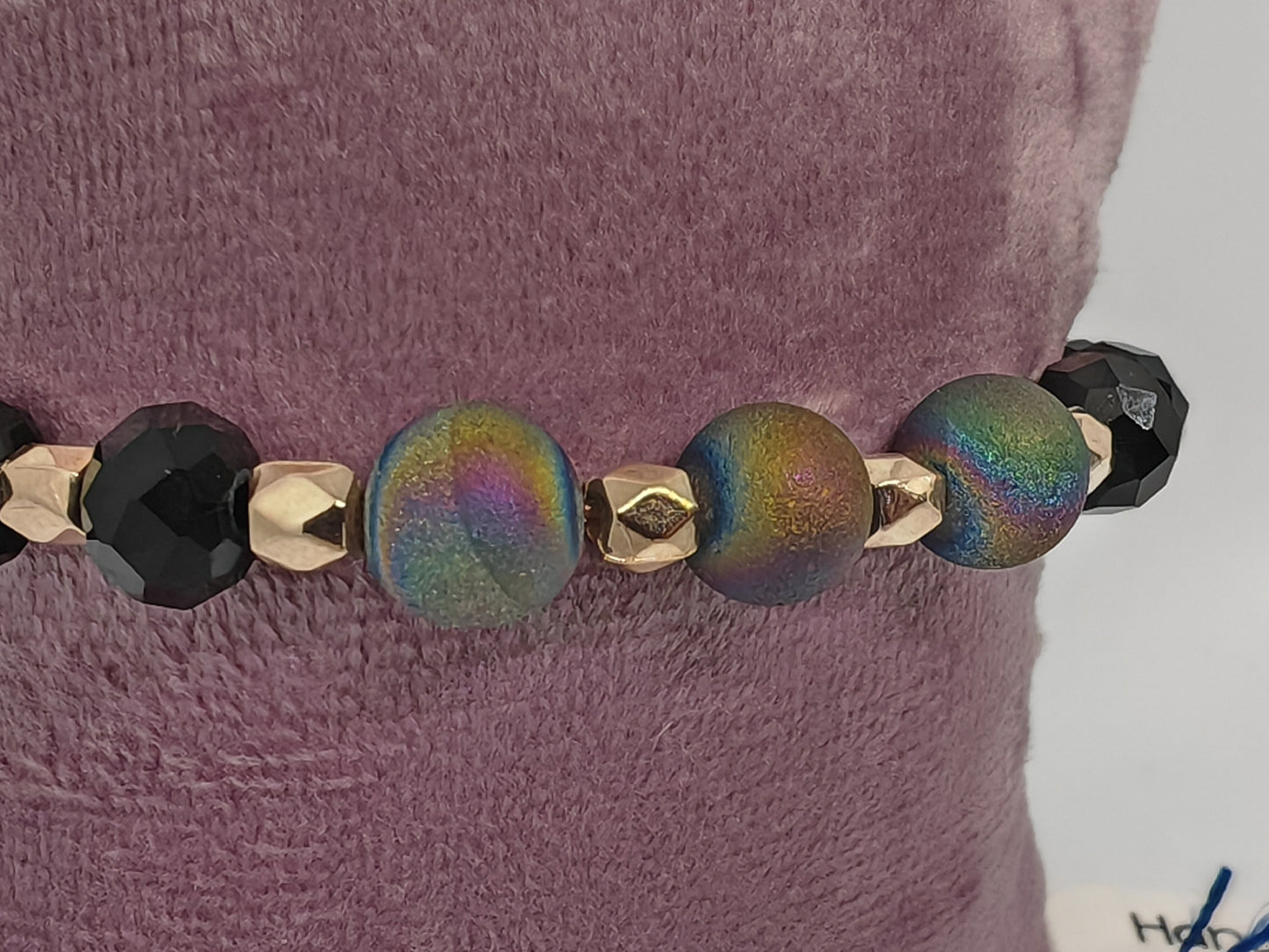 Peacock at Night - Peacock Agate Stones with Black Glass and a hint of Gold - 17cm