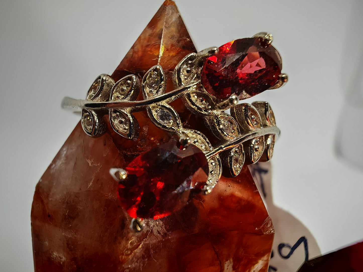 Garnet flower - Sterling Silver Adjustable Ring up to Size (S)