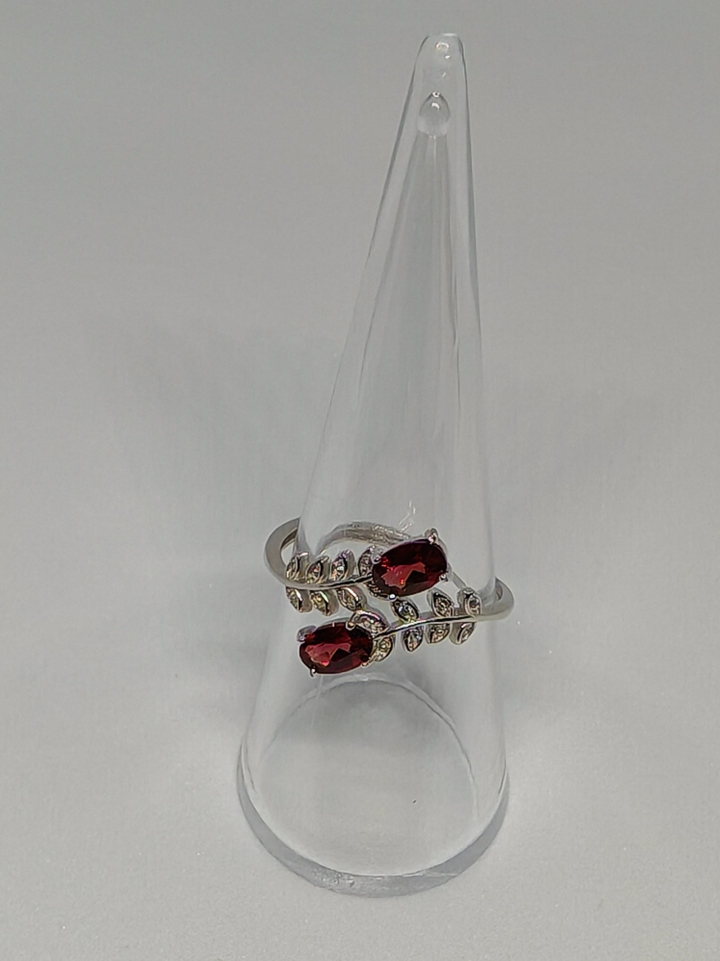 Garnet flower - Sterling Silver Adjustable Ring up to Size (S)