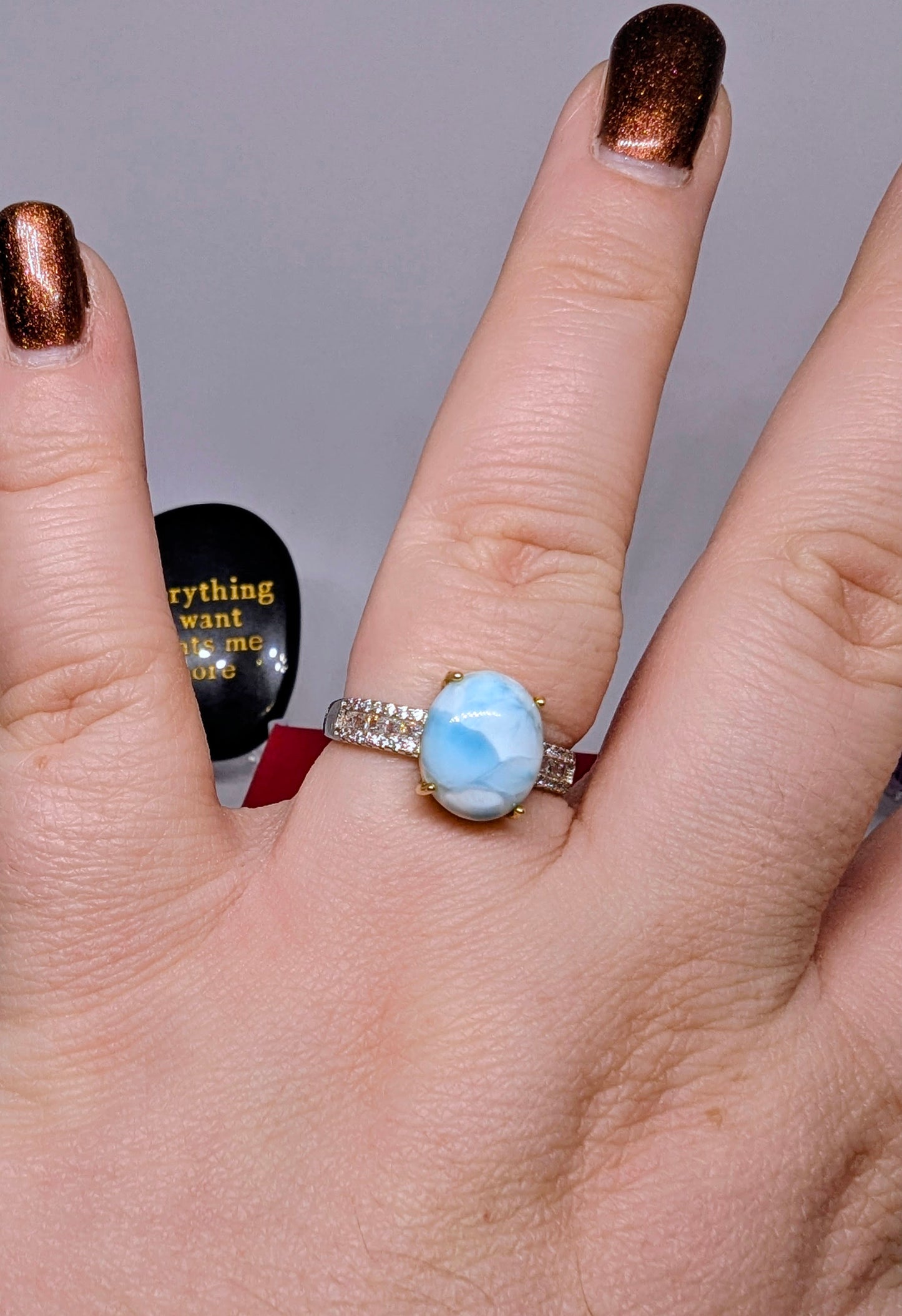 Cloudy sky Larimar - Sterling Silver Adjustable Ring up to Size U